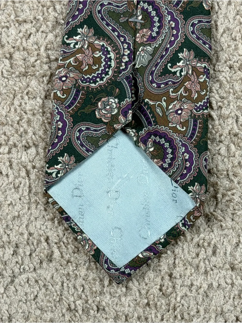 Dior Green Paisley Tie with Purple and Brown Accents